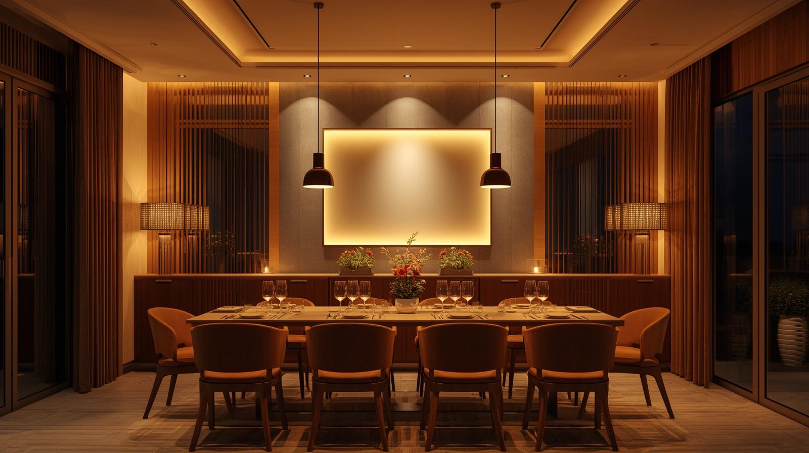 Warm layered lighting creating an inviting, enhanced dining experience atmosphere