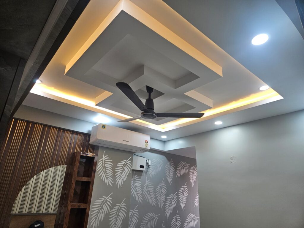 apartment interior with modern ceiling design